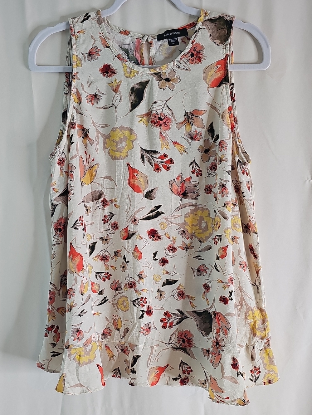 Karen Kane Cream Floral Sleeveless Camisole with Yellow, Pink & Brown Accents